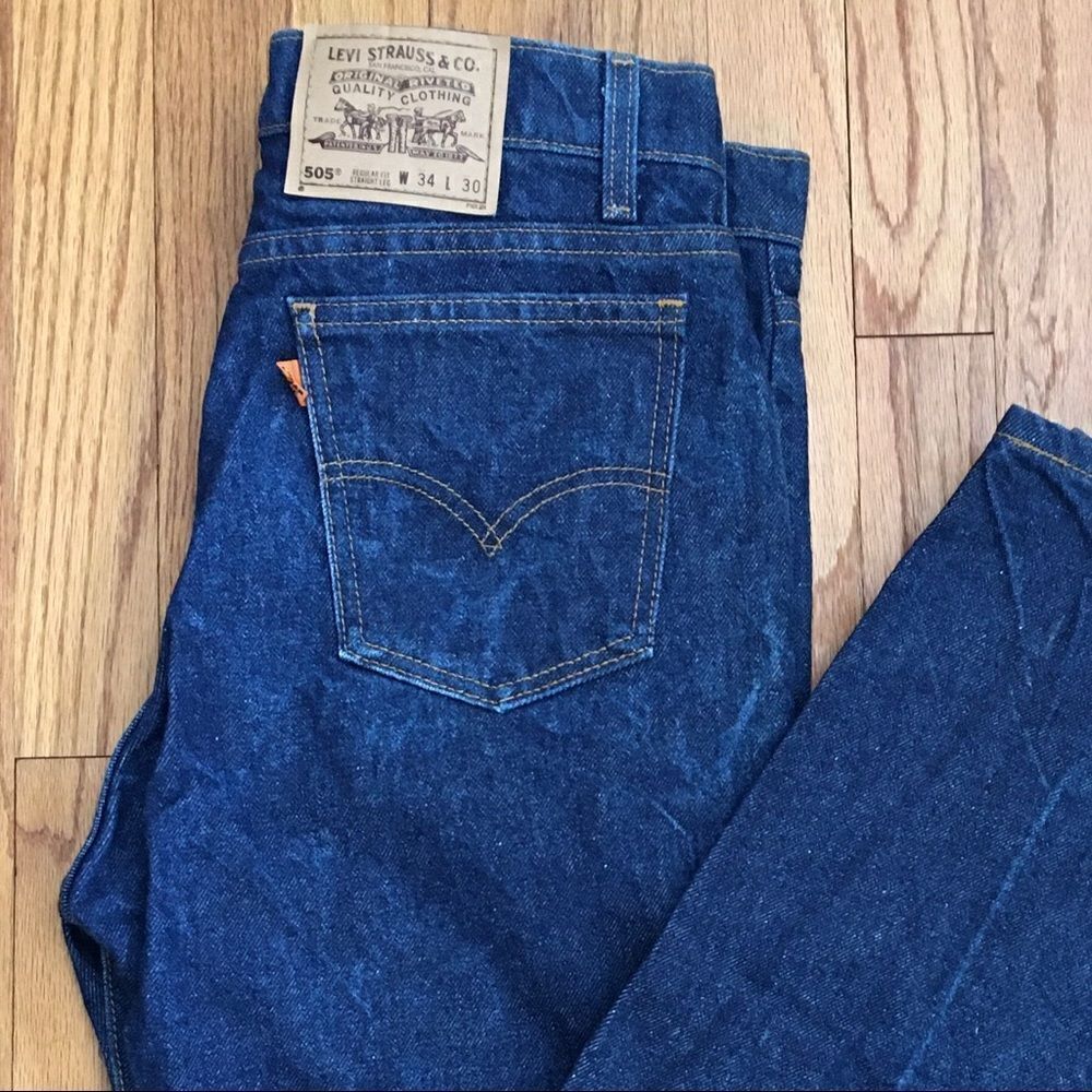 VINTAGE Levi’s 505 Straight Fit Orange Tab Dark Wash Jeans | 34 Waist